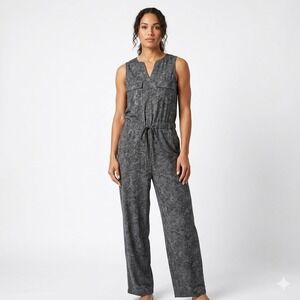 Athleta Topanga Printed Jumpsuit Womens Medium Viper Black Sleeveless V-Neck